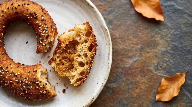 Torn sel roti reveals its crisp sesame rice crumb