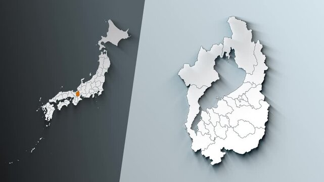 Animated Map of Shiga State Highlighted Within Japan with Prefectures Borders