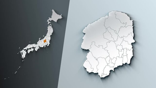 Animated Map of Tochigi State Highlighted Within Japan with Prefectures Borders