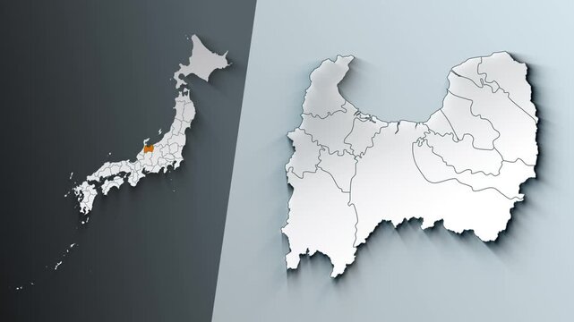 Animated Map of Toyama State Highlighted Within Japan with Prefectures Borders