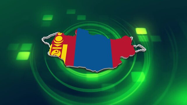Mongolia Flag on its Country Map, 3D Map Flag Opener Suitable for Politics, Elections, Travel, News and Sports Events and Presentations