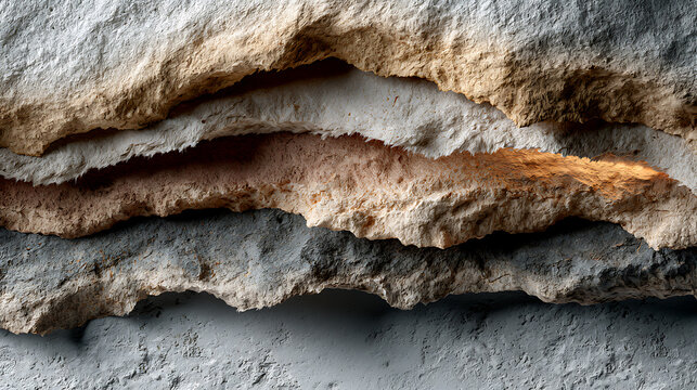 Torn paper layers create a textured neutral toned background