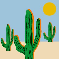 Three cactus with sun artwork illustration  © Krishnaaditya