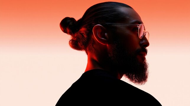 confident bearded man in silhouette with orange rim lighting
