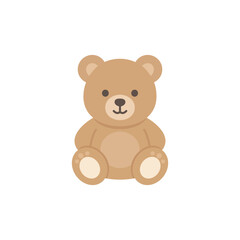 Naklejka premium Cute flat vector illustration of a soft teddy bear toy in warm beige tones, sitting upright with rounded features, isolated on a white background.