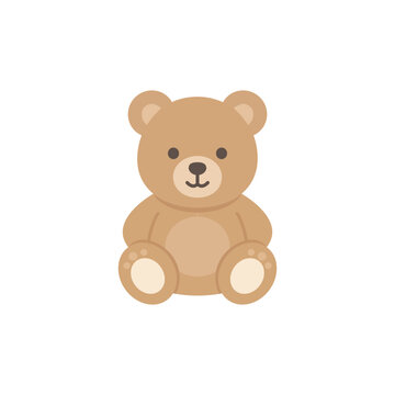 Cute flat vector illustration of a soft teddy bear toy in warm beige tones, sitting upright with rounded features, isolated on a white background.