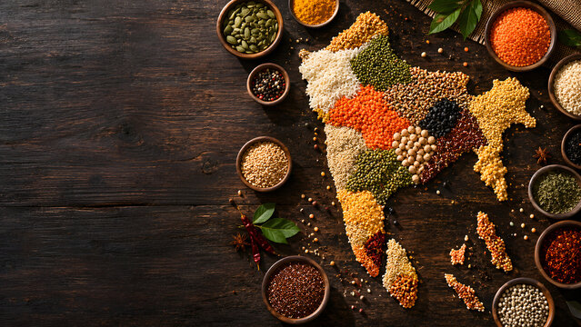 Grain and spice landform representing regional food culture