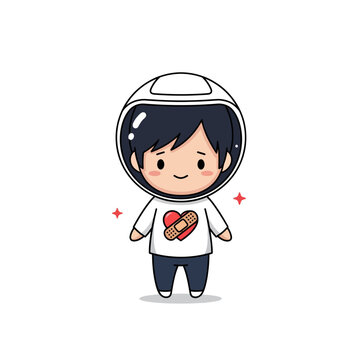 Cute astronaut with bandaid on heart