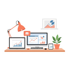 Obraz premium Desktop computer with charts and graphs for business analytics