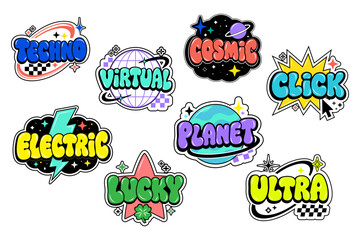 Fototapeta premium Y2K retro futuristic sticker vector set