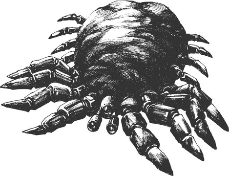 Vector Hand-drawn creepy multi-legged bug monster creature, dark fantasy horror insect sketch illustration.	
