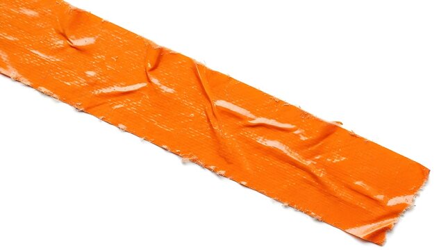 A single strip of bright orange duct tape with wrinkled texture laid out diagonally across the frame for repair