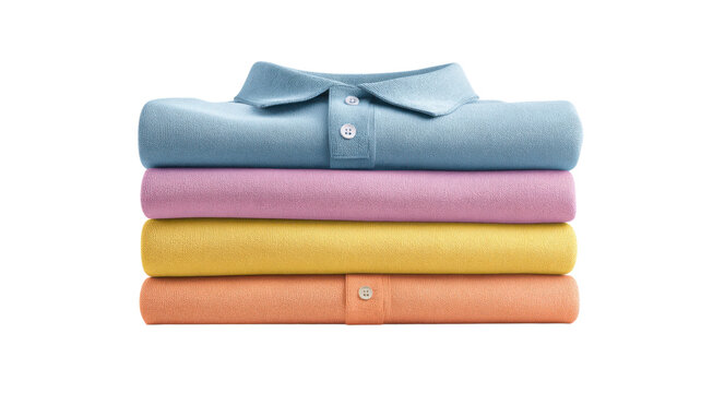 Folded polo shirts light colors stacked for closet organization