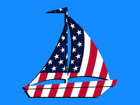 Patriotic Sailboat Vector Graphic Happy Columbus Day Banner