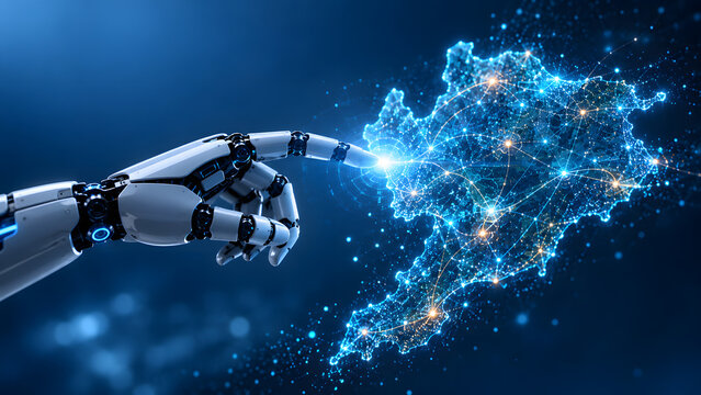 Robotic hand connecting with a digital regional network