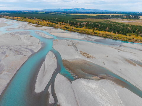 Aerial of braided river and fall colour