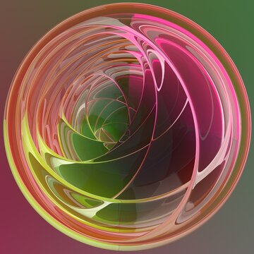 Modern 3D glass sphere with flowing gradient pattern.