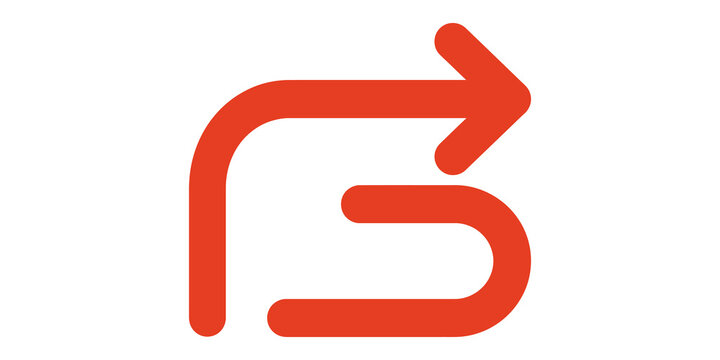 Orange redo arrow symbol, curved directional icon indicating reversal or repeat action for user interfaces.