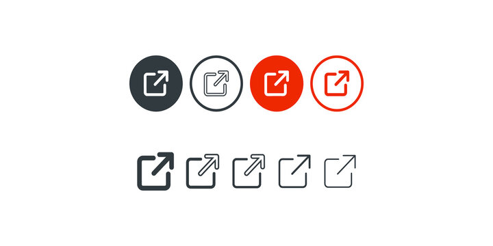 A series of share icons in dark gray and red, depicting outward arrows for content sharing functionality.