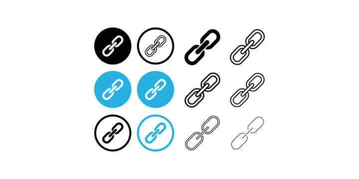 Chain link icons black blue and outlined representing connection security network and online linking system.