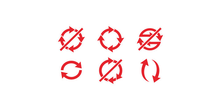 Red circular arrow icons representing refresh, recycle, and rotation functions for user interface elements on transparent background.
