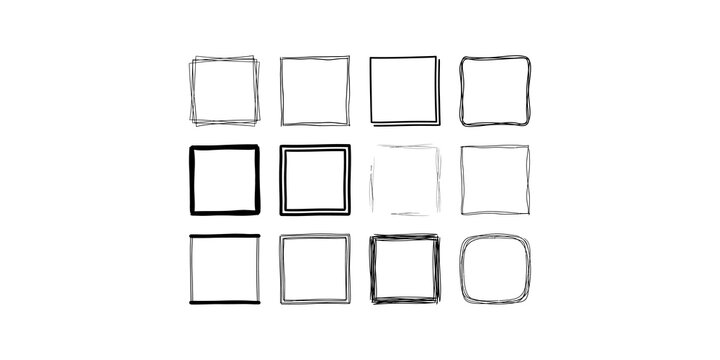 Sketch style square frame borders featuring hand drawn rough line art for creative artistic digital design layout.