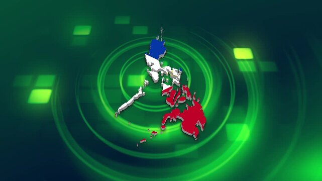Philippines Flag on its Country Map, 3D Map Flag Opener Suitable for Politics, Elections, Travel, News and Sports Events and Presentations