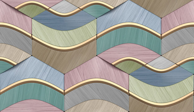 Abstract seamless geometric wave pattern with pastel metallic texture.