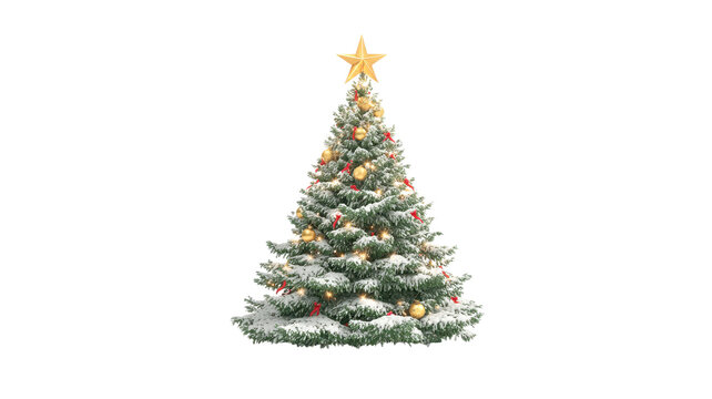 Decorated christmas tree snow covered festive lights