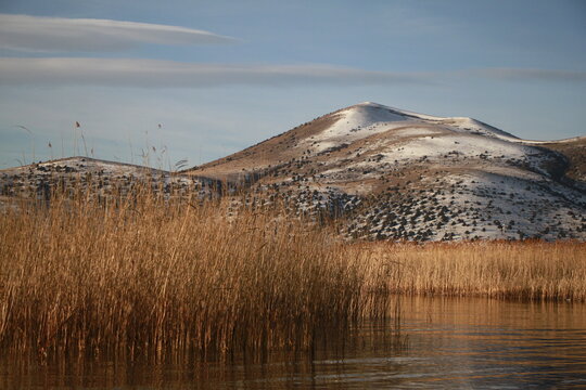 Snow-Covered Mountain Landscape on the Shore of Lake Sevan, Armenia