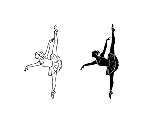 Ballet Dancer Silhouette, Elegant Pose Vector Art, Classical Dance Performance, Graceful Movement Illustration © Mdikram