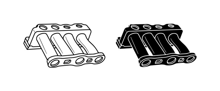 Automotive Intake Manifold Vector Icons, Engine Part Graphics, Mechanical Component Illustrations