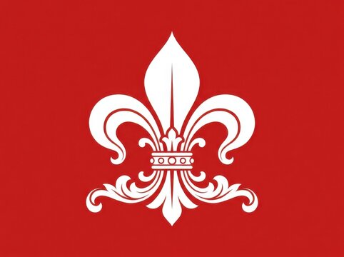 White fleurdelis symbol on a solid red background