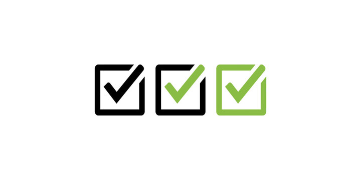 Checkmark box icons set in black and lime green shades for task completion validation and user interface workflows.