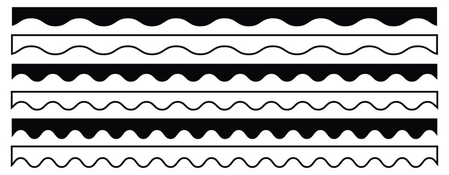 Scalloped edge borders set collection Simple scalloped border Decorative wavy trim borders vector isolated on white vector illustration isolated on white background.