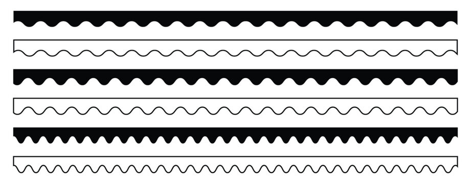 Scalloped edge borders set collection Simple scalloped border Decorative wavy trim borders vector isolated on white vector illustration isolated on white background.