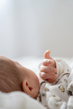Newborn Baby Resting With Fingers Outstretched in a Soft Space