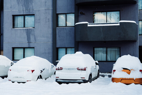 Snow Buried Cars at Apartment