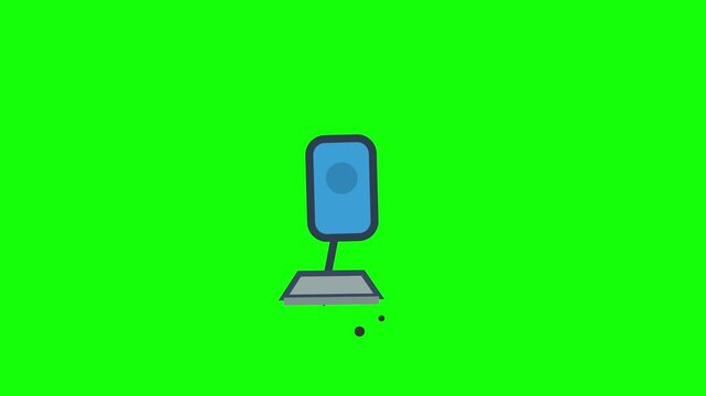 Minimalist flat illustration of a blue freestanding heavy punching bag on a dark base, isolated against a solid bright green chroma key background for sports and fitness use.