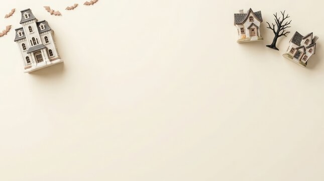 Minimalist winter scene with tiny figures and frosted branches on a white surface