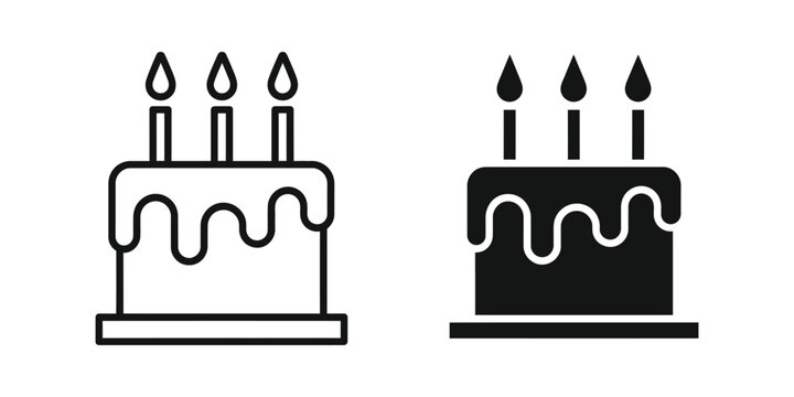 Cake birthday icon vector featuring a festive cake symbol for celebration templates, party invitations, greeting cards and designs