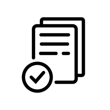 Approved Document File Checkmark Line Vector Icon Isolated on White Background