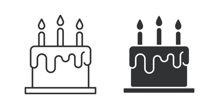 Cake birthday icon vector featuring a festive cake symbol for celebration templates, party invitations, greeting cards and designs