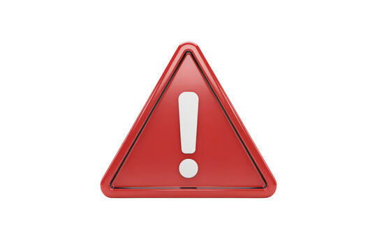 Red triangular warning sign with a white exclamation mark symbol isolated on a transparent background