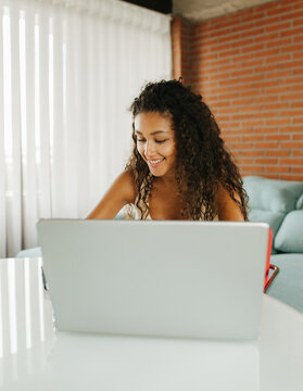 Woman Smiling Laptop Portrait