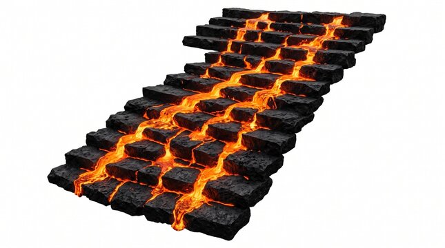 Molten lava flowing down ancient stone steps with glowing cracks and fiery details