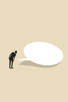 PrintBusinessman talk with Blank bubble talk or comment. Concept of career, promotion, communication, news, infographic. Copy space for ad