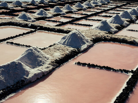 Pink salt ponds aerial geometric pattern