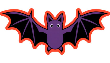 Obraz premium Cute purple bat with black wings and a bright orange outline in a simple pixel art style for halloween celebration