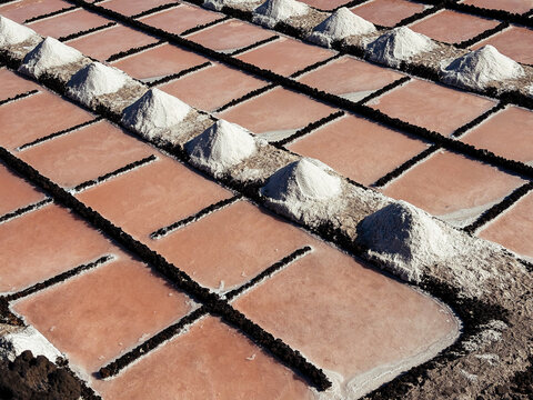 Pink salt ponds aerial geometric pattern